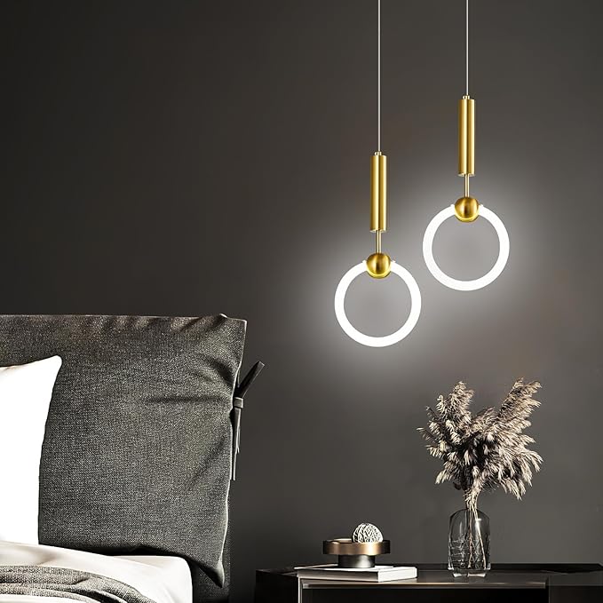 Modern LED Pendant Light Fixtures, Simplicity Gold Pendant Lighting,Circular Hanging Chandelier for Kitchen Island Dining Room Bedroom Entryway Hallway(Gold 1-Pack)