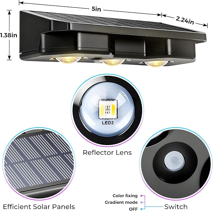 Solar Fence Lights Outdoor 8 Pack, Warm White & 8 Colors & RGB, IP65 Waterproof LED Deck Light, Dusk to Dawn Fence Lights Solar for Wall, Railing, Step, Patio, Pool, Backyard, Outside.