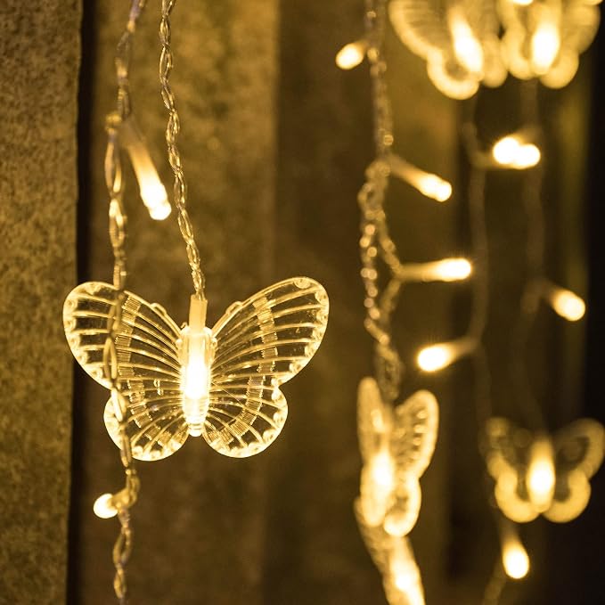 Butterfly Solar Lights Outdoor 13ft LED Fairy Curtain Light with Remote, USB Rechargable Waterproof Solar Firefly Light Butterfly Decor for Garden Patio Balcony Fence Tent Easter (Warm White)