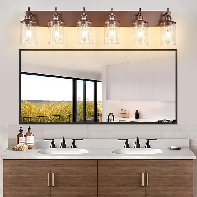 Lanhall 6-Light Bronze Bathroom Light Fixtures Over Mirror,Modern Bathroom Vanity Light with Clear Glass Shade, Wall Sconce for Bathroom Hallway Cabinet Bedroom Kitchen Living Room Foyer E26 Base