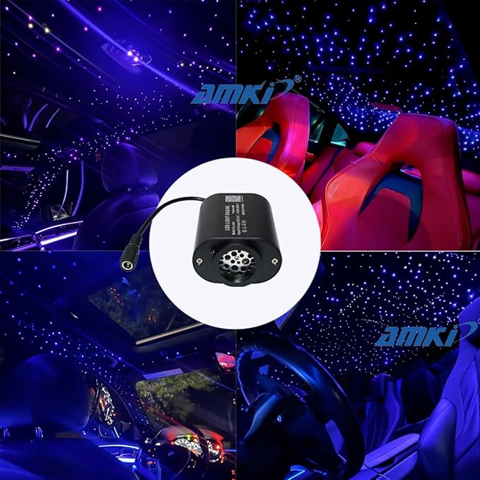AMKI Mini 6W Starlight Headliner Kit 300pcs 0.03in 9.8ft,Twinkle+Sound Activated Fiber Optic Light 4Lamp Beam Starlight Box APP/Remote Control for Car Home Star Ceiling Decoration