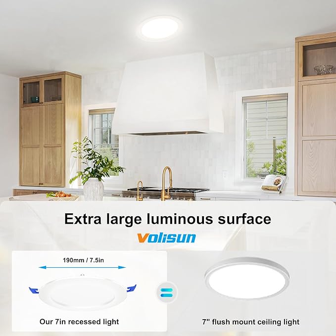 VOLISUN 12 Pack 7 inch Recessed Lighting, 5CCT LED Recessed Light with Junction Box, 2700K-5000K Selectable, Dimmable Canless Wafer Downlight, LED Ceiling Light ETL Certificated