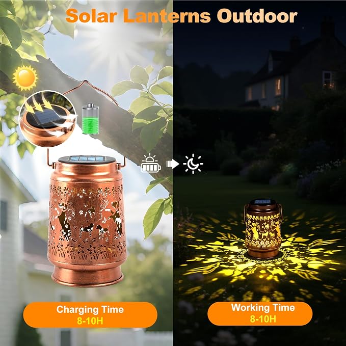 Mothers Day Gifts, Solar Lanterns Outdoor Waterproof, Dog Garden Decor for Yard Porch Lawn Patio Pathway, Hanging Solar Lights Birthday Gifts for Women Mom Grandma Sister Friend