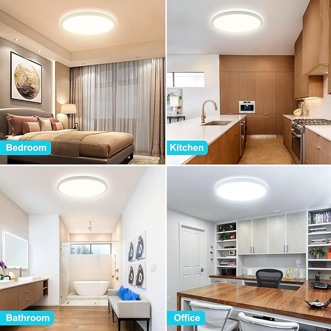 libtit 3 Pack 13 Inch LED Flush Mount Ceiling Light, 3000K/4500K/6000K Ultra-Slim LED Ceiling Light, 3200 LM 28W Modern Ceiling Light Fixture for Bedroom, Kitchen, Bathroom, Hallway - White