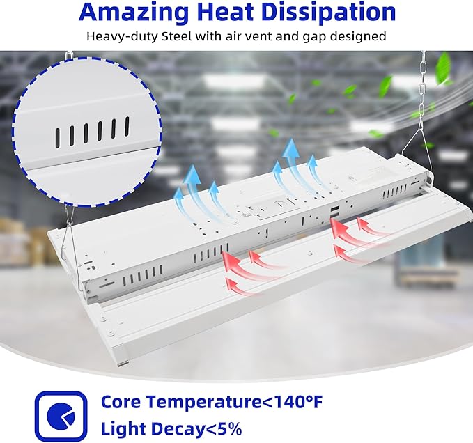 hykolity LED Linear High Bay Shop Lights 2FT with PIR Sensor Base, 165W/132W/99W Power Tunable, 22275LM/17820LM/13365LM 5000K Lighting Fixtures for Garage Warehouse, 2 Pack
