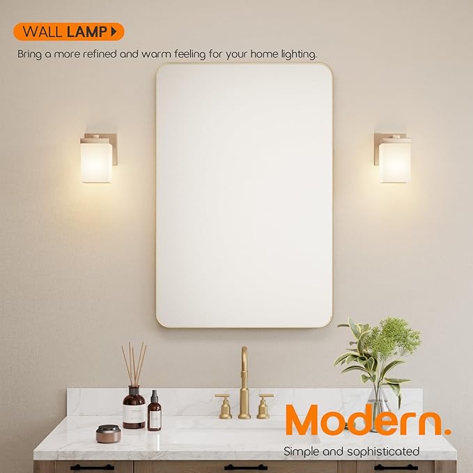 Wall Sconce Over Mirror Champagne Bronze Bathroom Vanity Lighting Fixtures with White Frosted Glass, Wall Lamps for Porch Entrance, 2 Pack T003CPG-L1-P2