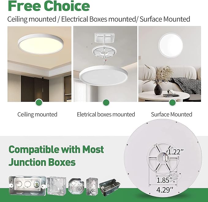 Dimmable 9 Inch LED Flush Mount Ceiling Light, 2700K/3000K/4000K/5000K/6000K CCT Selectable,18W 1860LM Round Flat Panel Light Low Profile Led Light Fitures for Kitchen Living Room Bedroom，6PK- 5CCTD