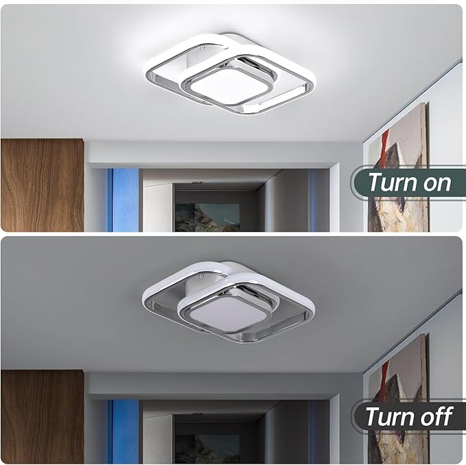 2 Packs Modern Led Ceiling Light Acrylic Square Small Ceiling Lamp Cool White 6000K Hallway Lighting Fixtures for Bedroom Kitchen Living Room Study Hallway Small Asile Lamp Corridor Lights (Chrome)