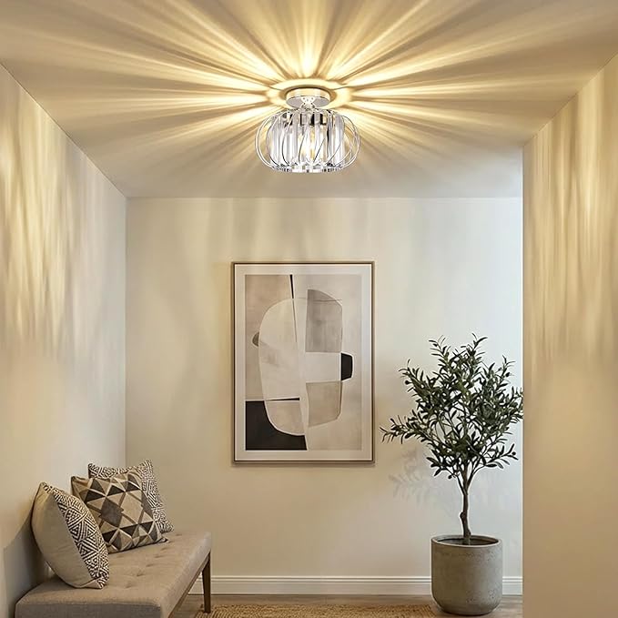 FRIDEKO HOME Crystal Ceiling Light Fixture - Small Crystal Chandelier Semi Flush Mount Ceiling Light Modern Hallway Lights fixtures for Entryway Bedroom Porch Kitchen (11 Inch, Bulb not Included)
