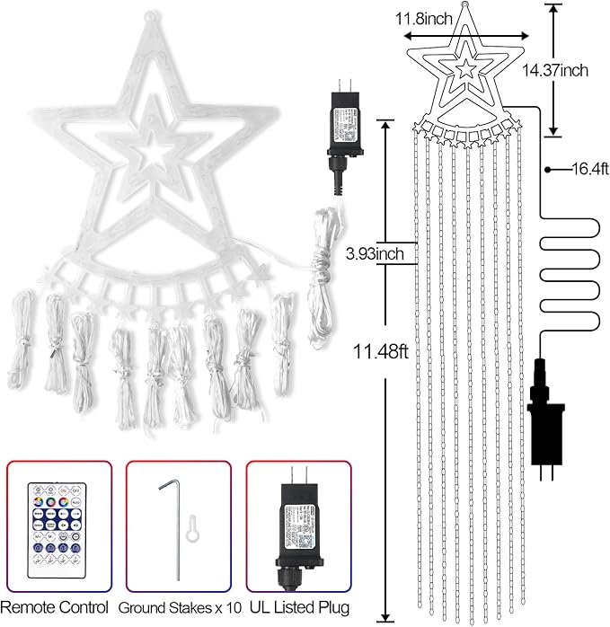 Smart Christmas Day Decorations Lights with Star Topper, 11.48ft 350 LED DIY Waterfall Tree Lights with Remote Timer Color Changing Light Music Sync APP Control for Wedding Holiday Party Decor