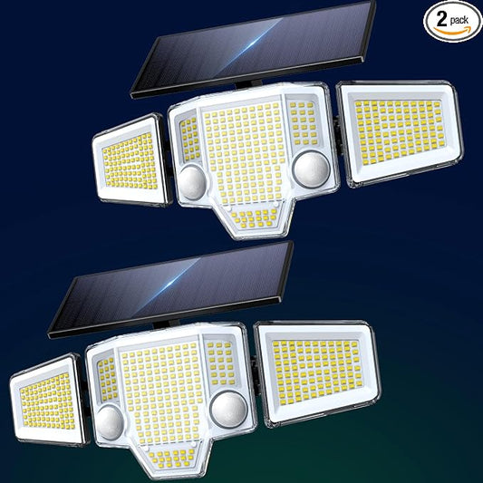 2026 Motion Sensor Solar Lights Outdoor Waterproof, 4000LM Solar Flood Lights with Dual PIR & Curved 300° Wide Beam, Larger 3500mAh Adjustable Solar Security Spot Lights for Yard-2Pack Black