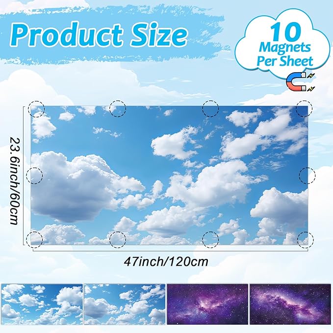 Wiooffen 4Pcs Fluorescent Light Covers for Classroom Ceiling Light 4x2Ft Magnetic Lights Covers Filter Easy Install for Office School Hospitals Ceiling Supply(Purple Starry Sky, White Cloud)