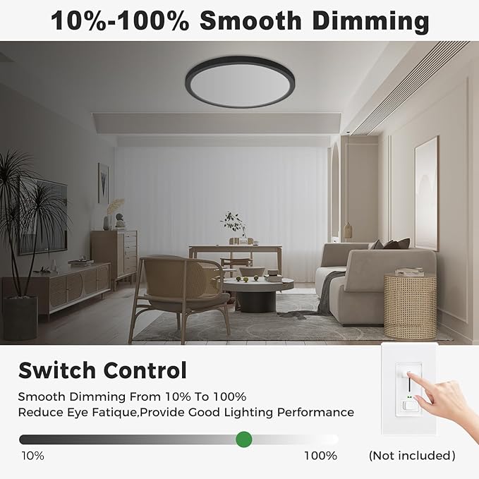 zemty 1Pack LED Flush Mount Ceiling Light, 9Inch 18W Dimmable Ceiling Lights Fixture, 5 Color Temperatures (3000K-6500K) Black Round Ceiling Lamp for Bedroom, Kitchen, Hallway,Bathroom