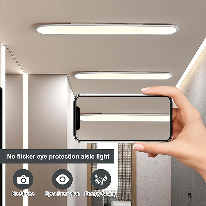 Ganeed 4.59FT 60W Dimmable Modern LED Linear Kitchen Ceiling Lamp, High Brightness Flush Mount Low Profile Long Ceiling Light Fixture for Shop Lighting Home Closet Laundry, White