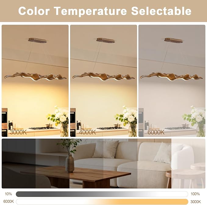 Upgrade 39.4in Led Modern Linear Chandelier with Remote,Modern Resin Ceiling Pendant Lights for Dining Room Island Lighting Hanging Light for Kitchen,Living Room