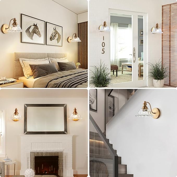 XIEDUN Vintage Wall Sconces Brass Wall Lights for Living Room Bathroom Sconces 2Pack
