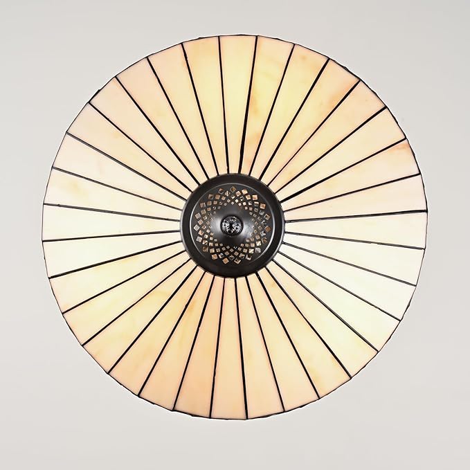 DEYNITE Tiffany Style Ceiling Light Stained Glass Shade, 3-Light Black Semi-Flush Light Fixture 16 Inches for Bedroom Hallway Dining-Dimmable, E26 Base