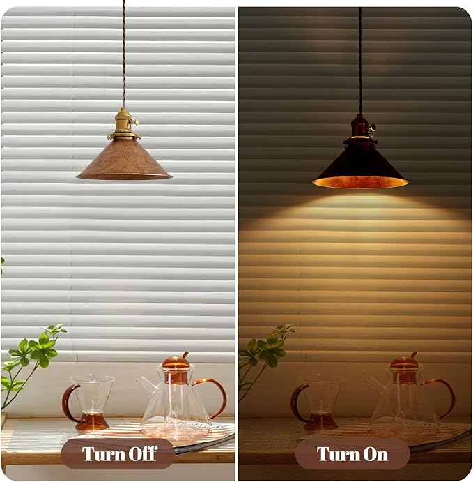 Hanging Pendant Light Rusted Copper Lampshade with Adjustable 6.5Ft Cord Pendant Ceiling Lights Retro Antique Hanging Light for Kitchen Island Living Room and Dining Room