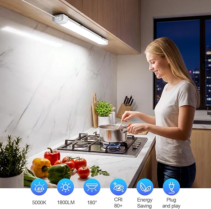Airand LED Ceiling Light Fixture with Plug 5000k, Triproof LED Tube Light 16W Linkable Closet Lights for Workbench Kitchen Basement Garage Corridor Bathroom Office Overhead Lighting with Plug in Cord