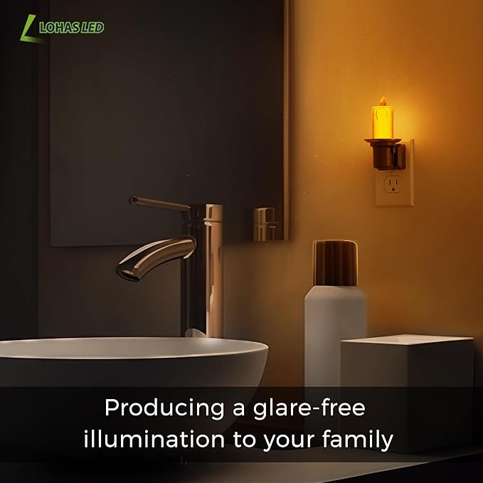 L LOHAS LED Night Light, 2Pack Transparent Candle Night Lights Plug into Wall, Amber Nightlight with Light Sensor, Flameless Fake Candles, 0-100LM Dimmable Decorative Nightlights for Hallway Bedroom