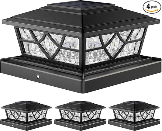 APONUO Solar Post Cap Lights 4 Pack for 4x4 5x5 6x6 Wood Vinyl Fences - IP64 Waterproof, Auto On/Off, Solar Powered Post Lights, Warm Cool White, Deck Patio Yard Decor, Black