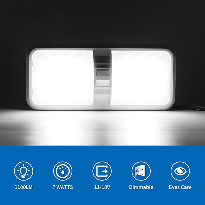 RVZONE 12V Led RV Ceiling 1100 Lumen Double Dome Light | RV Interior Lighting Fixture with ON/Off Switch for RV Trailer Camper Truck Van Boat Car (5 Pack Natural White 4000-4500K)