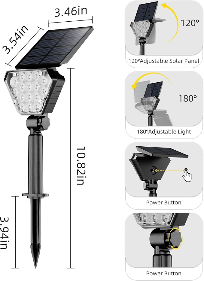 T-SUN Solar Lights Outdoor Waterproof IP65, 6 Pack LED Solar Spot Lights Color Changing IP65 Waterproof Smart Auto On/Off for Outside Landscape Garden Yard Lawn Pathway Patio Driveway