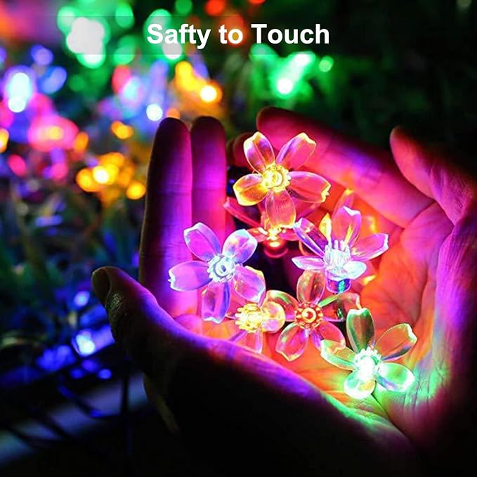 Solar String Flower Lights Outdoor 2 Pack 200 LED 80Ft Multi-Color Christmas Fairy Lights with 8 Lighting Modes, Waterproof Solar Lights Outdoor for Garden Christmas Wedding Xmas Tree Decoration