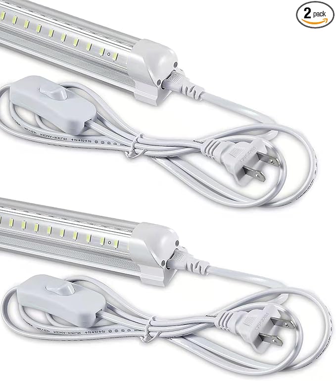 Skymoatled 4FT LED Shop Light, 50W 7500LM 6000K/White Super Bright, T8 Integrated Tube Light Fixture, Plug and Play, Linkable for Room, Garage, Workbench, Under Cabinet (2 Pack)