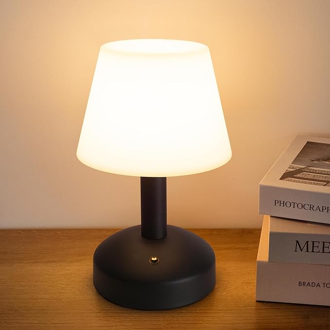 KDG Modern Cordless Small Table Lamps, Portable LED Dimmable Desk Lamp, 4000mAh Rechargeable Battery Operated Lighting for Restaurant/Bedroom/Bedside/Bar/Outdoor/Camping/Night Light(Black)