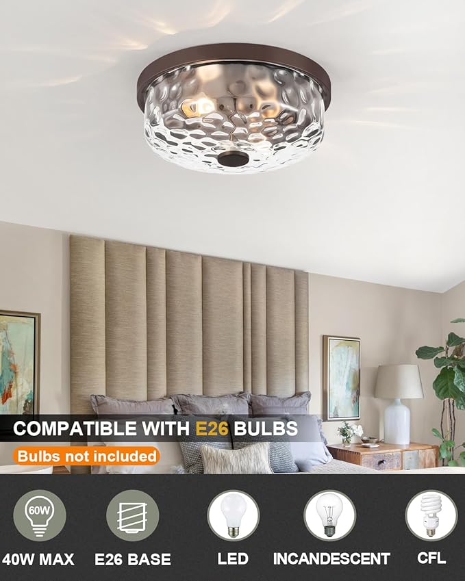 12 Inch Farmhouse Flush Mount Ceiling Light, 2 Light Industrial Close to Ceiling Light, Industrial Ceiling Lighting Fixture for Kitchen Hallway Bedroom Living Room (12.2 Inch Oil Rubbed Bronze)