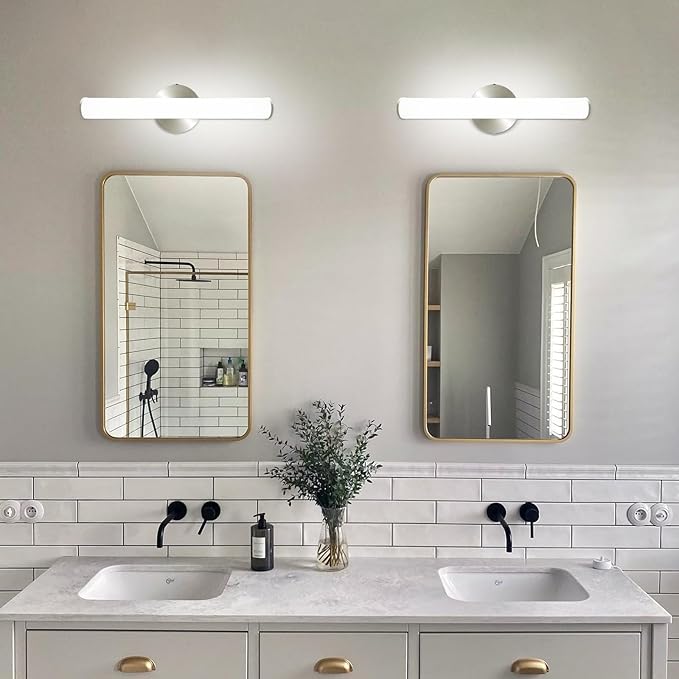 OOWOLF 2 Pack LED Vanity Light Bar for Bathroom, Dimmable Bathroom Light Fixtures 17.3inch 12W 1200LM Over Mirror Lighting Fixture Wall Sconce Modern Vanity Lighting 4000K Brushed Nickel