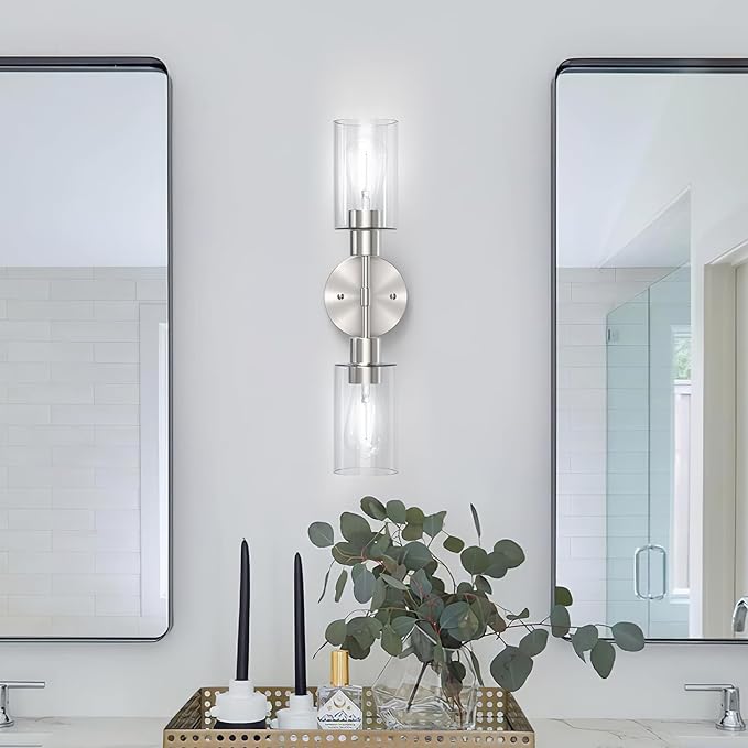 Espird Bathroom Light Fixtures 2 Light Brushed Nickle, Bathroom Vanity Lights Over Mirror, Bathroom Sconces Wall Lighting，Farmhouse Vanity Light, Modern Vanity Lights with Clear Shades