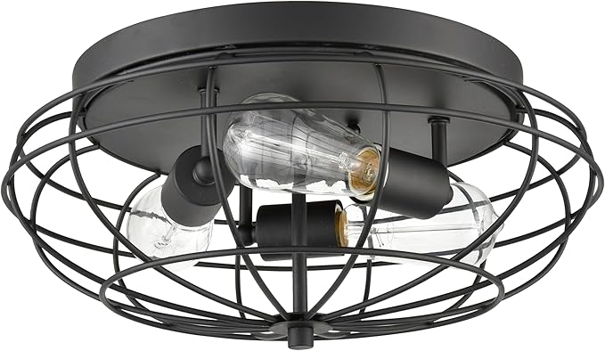 Innovations Lighting 510-3C-BK Providence 3-Light Dimmable Flush Mount Ceiling Light Fixture with Metal Guard Cage for Hallway, Kitchen, Bedroom, Closet, or Office - 15'' - Matte Black
