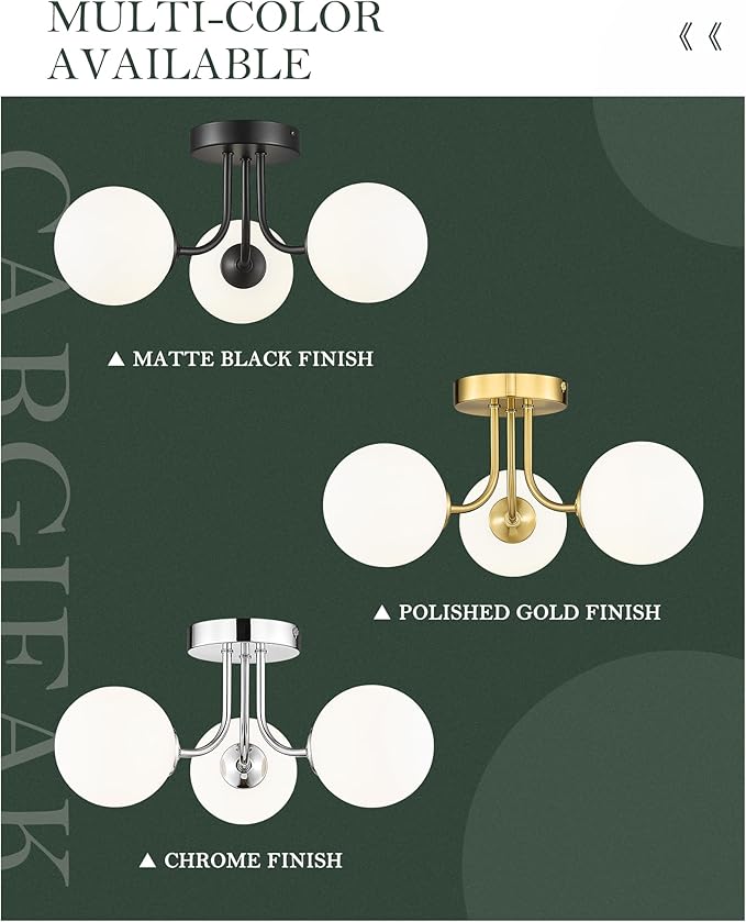 3-Globe Black Flush Mount Ceiling Light in a Modern Farmhouse Design is Ideal for Living Rooms, Bedrooms, or Dining Rooms. Model:CKCL4845-3W-BK，(Bulb Incl)
