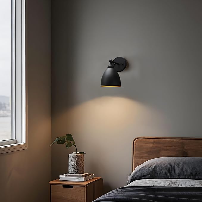 Phansthy Industrial Wall Sconce Matte Black Barn Farmhouse Wall Light Fixture with Metal Lampshade (Right-Angled)