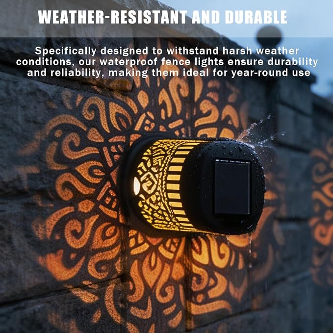 2-Pack Solar Mandala Fence Lights, Decorative Outdoor Solar Lights | Waterproof Metal Mandala Lights for Garden Patio Backyard Deck Post Decor