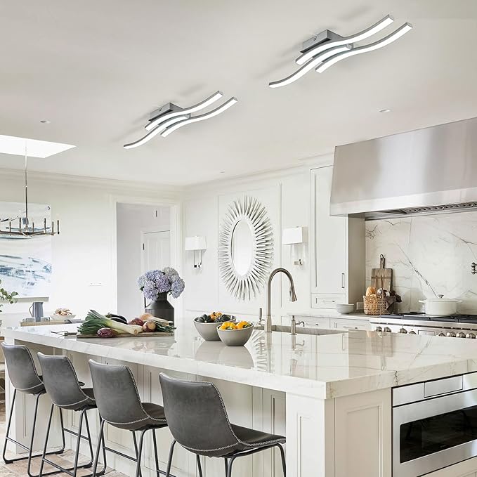 EDISLIVE Modern Dimmable LED Ceiling Light Curved 3 Light 22.5 in Minimalist Flush Mount Ceiling Light Fixture Lamp for Bedroom Foyer Kitchen 6000K 18W Nickel