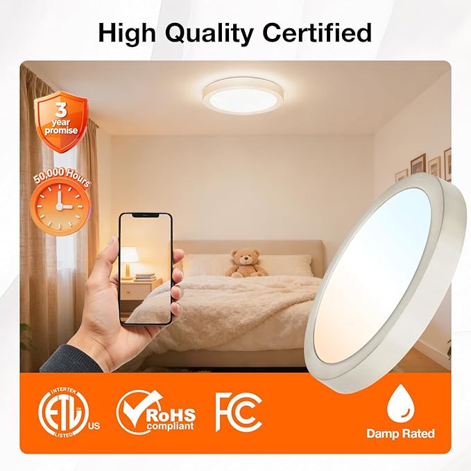 Sylvania 12" LED Flush Mount Ceiling Light Fixture, 24W, 1600 LMS, Hardwired, 3000K, Warm White, Brushed Nickel, LED Lights for Bedroom Kitchen Hallway Porch - 1 Pack (66461)