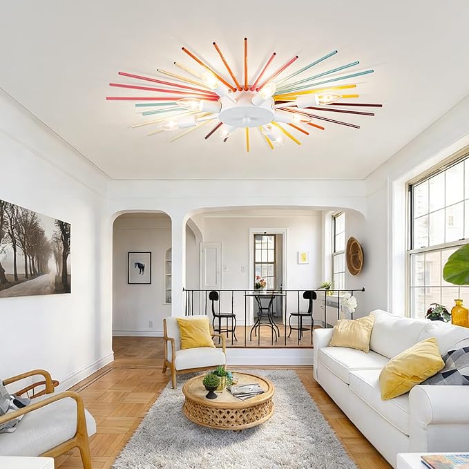 Kids Ceiling Light,8-Lights Colorful Sputnik Ceiling Fixtures, Rainbow Kid Chandelier for Bedroom Playroom Kitchen Entryway,E12