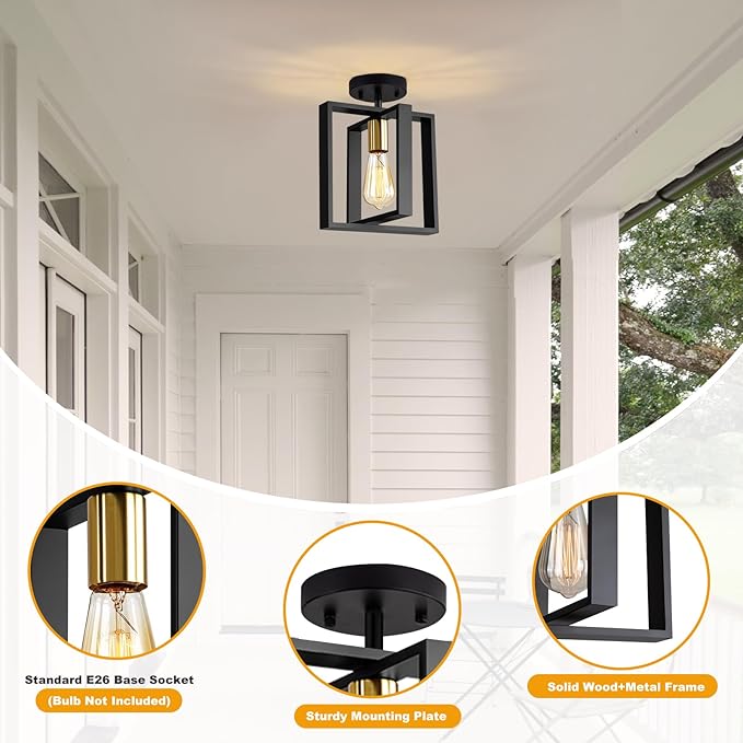 9MMML Black Pendant Lights Kitchen Island Set of 2, Farmhouse Hanging Lamp with 62'' Height Adjustable Cord, Small Wood Ceiling Pendant Light Fixture for Dining Room, Entryway, Foyer
