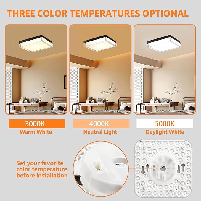 11 Inch Square Flush Mount Ceiling Light Fixture Crystal Style, 3000K/4000K/5000K Adjustable Modern Farmhouse LED Ceiling Lights for Hallway, Bathroom, Kitchen, Crystal Prismatic Featured