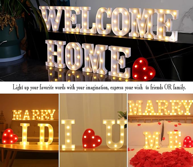 Small Led Marquee Letters, Light Up Letters, Led Letter Lights, Battery Powered Lighted Sign for Table, Party, Birthday, Christmas Decor (Red Heart)