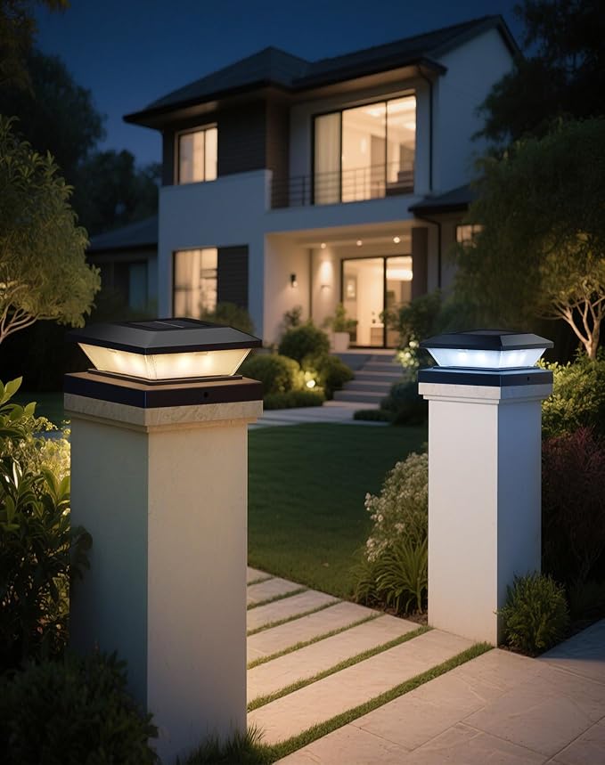 4x4-Solar-Post-Cap-Lights-Outdoor 12 Pack Solar Powered Fence Post Lights 3 Lighting Modes Deck Postcap Light for 3.5x3.5 4x4 Wood/Vinyl Posts LED Waterproof Garden Patio Porch Posts Lighting Black