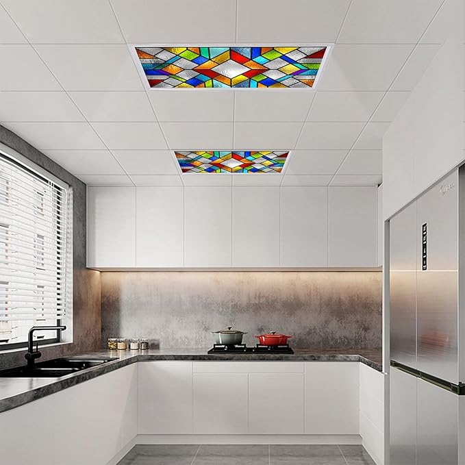 2 Pack Stained Glass Fluorescent Light Cover for Ceiling Light, Magnetic Ceiling Light Cover Classroom Lights Covers Classroom Supplies for School Classroom Home Office