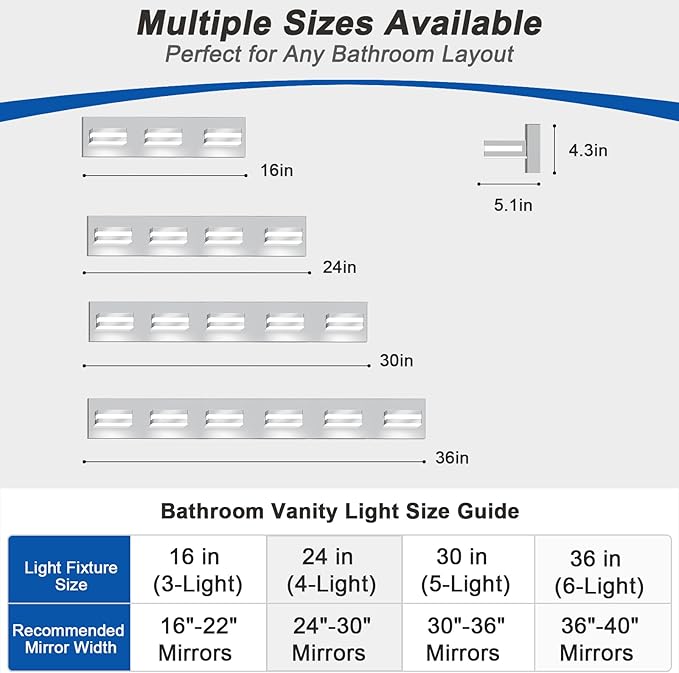 IZORRO LED Modern Bathroom Lights Fixtures(3-Light,Dimmable,360°Rotate),Chrome Acrylic Wall Lighting,Vanity Lights for Bathroom Over Mirror - 6000k 16In （No Assembly Required）