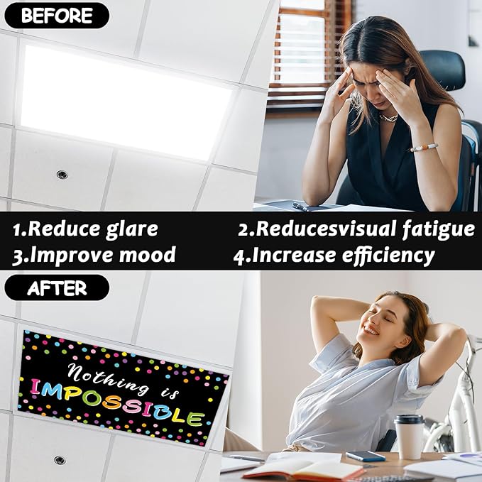 6 Pcs Fluorescent Light Covers with 60 Magnets Decorative for Classroom Ceiling Light 4 x 2 Ft Magnetic Light Cover Filter Easy Install for Office Hospitals Home Drop Ceiling Supplies (Black Confetti)