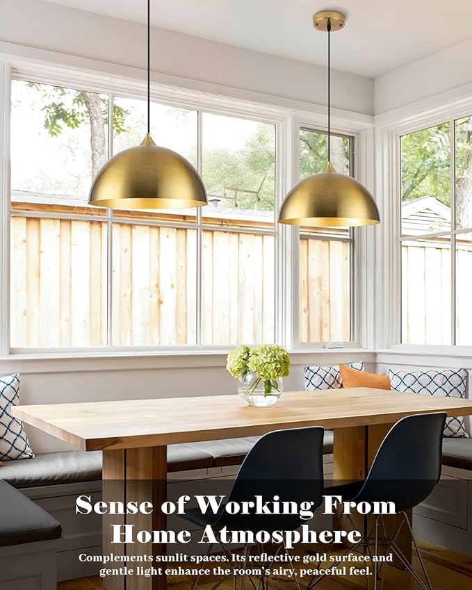 Gold Pendant Lights Kitchen Island 3 Pack, 14 Inch Gold Dome Pendant Light, Large Kitchen Pendant Light, Island Pendant Lights for Kitchen, Dining Room, Cafe