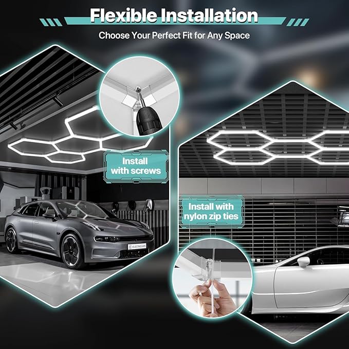Hexagon Garage Lights: 581W 83 Pack 22 Grids LED Garage Lights - Easy Install 6500K Super Bright Honeycomb Light for Warehouse, Car Detailing Shop, Exhibition Hall, Gym
