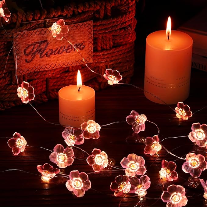USB/Battery Operated 13ft Copper Wire 40LED Pink Cherry Blossom Fairy Light | Flower-Shaped Fairy Lights String – Indoor & Outdoor Hanging Decor for Valentine's Day, Mother's Day, Wedding Parties